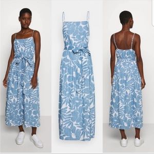 gap Apronneck Print Denim Maxi Dress size s